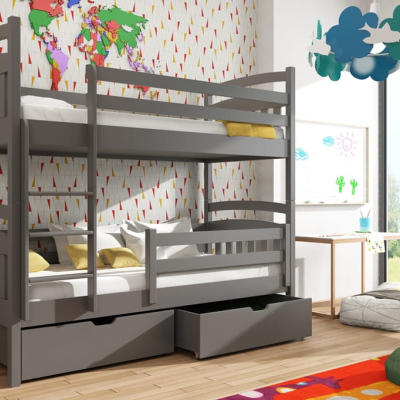 Dětská patrová postel s úložným prostorem LUCIE - 90x190, grafit