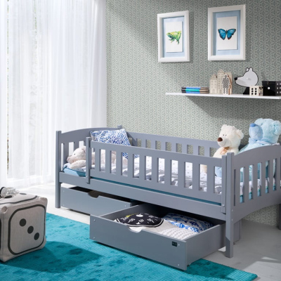 Dětská postel se zábranou GERTA - 90x190, šedá