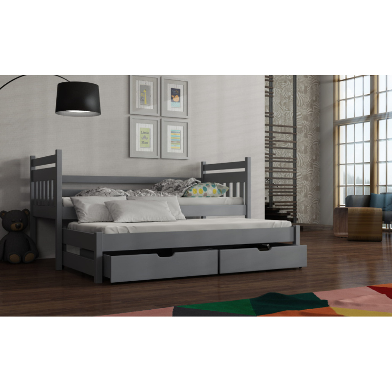 Dětská postel s přistýlkou DEBRA - 90x200, šedá
