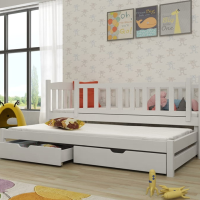Dětská postel s přistýlkou a šuplíky ADINA - 90x200, bílá