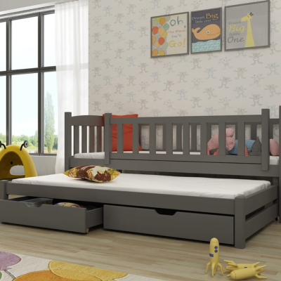 Dětská postel s přistýlkou a šuplíky ADINA - 90x200, grafit