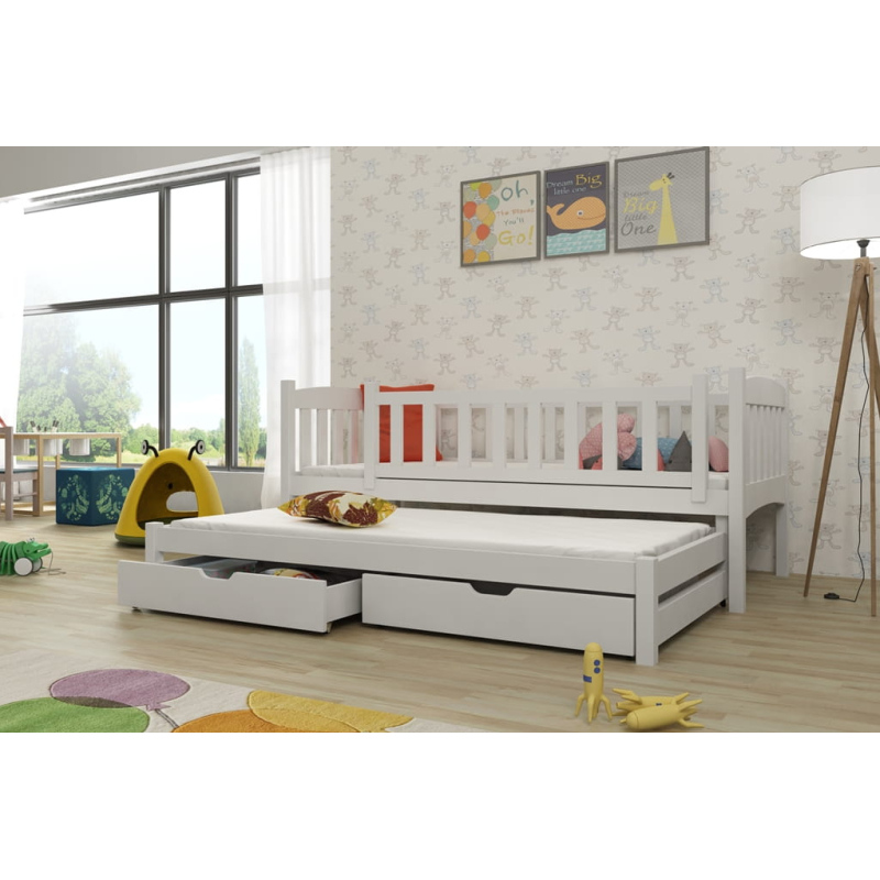 Dětská postel s přistýlkou a šuplíky ADINA - 90x190, bílá