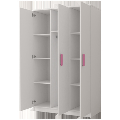 Třídveřová šedobílá šatní skříň do dětského pokoje SVEN 2, úchytky - šířka 120 cm, růžová