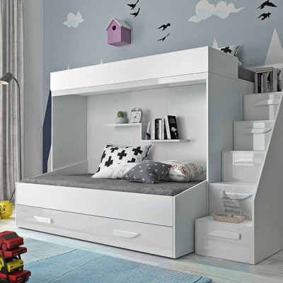 Levné Patrové postele pro děti: Dětská patrová postel s úložným prostorem Derry - bílá