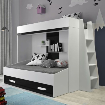 Patrová postel s úložným prostorem Lada - bílá/černá