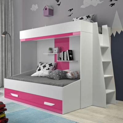 Patrová postel s úložným prostorem Lada - bílá/růžová