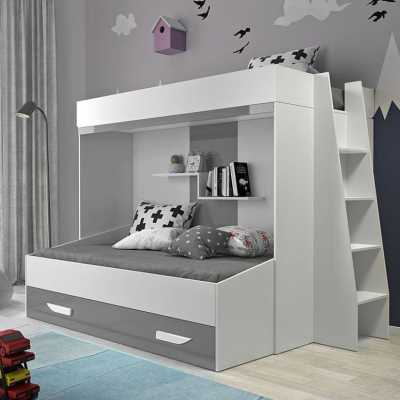 Patrová postel s úložným prostorem Lada - bílá/šedá