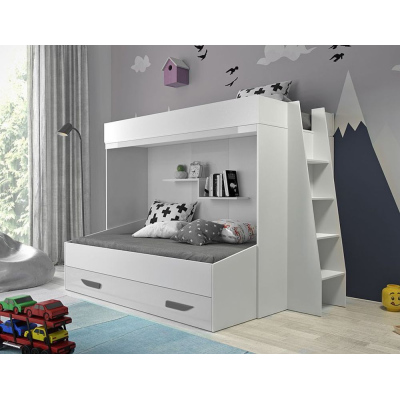 Patrová postel s úložným prostorem Lada - bílá/šedé úchyty