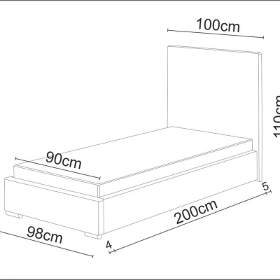 Jednolůžková postel 90x200 FLEK 5 - hnědá