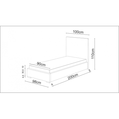 Jednolůžková postel 90x200 FLEK 5 - šedá