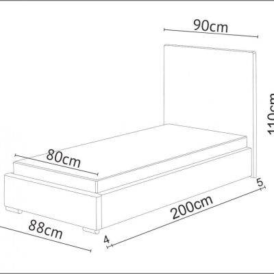 Jednolůžková postel 80x200 FLEK 6 - šedá