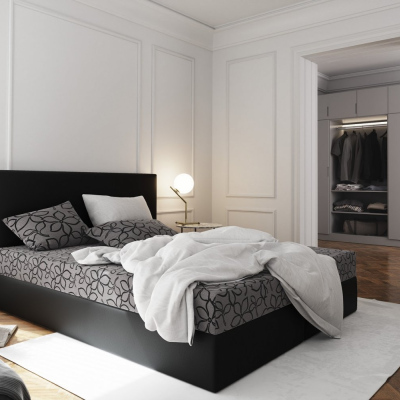 Manželská postel v eko kůži s úložným prostorem 140x200 LUDMILA - černá / šedá