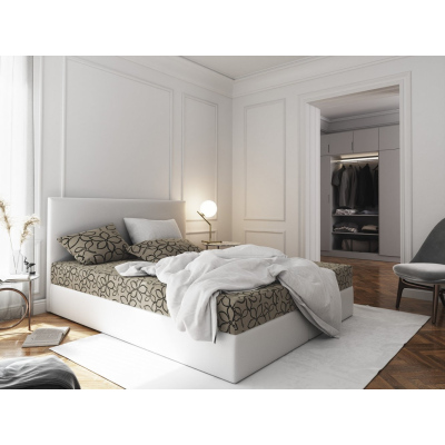 Manželská postel v eko kůži s úložným prostorem 140x200 LUDMILA - bílá / smetanová