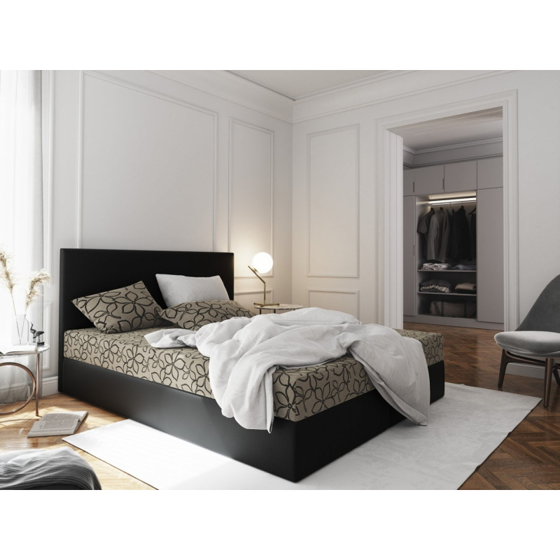 Manželská postel v eko kůži s úložným prostorem 140x200 LUDMILA - černá / smetanová