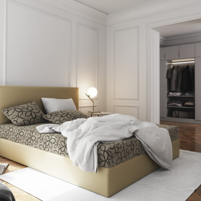 Manželská postel v eko kůži s úložným prostorem 140x200 LUDMILA - béžová / smetanová