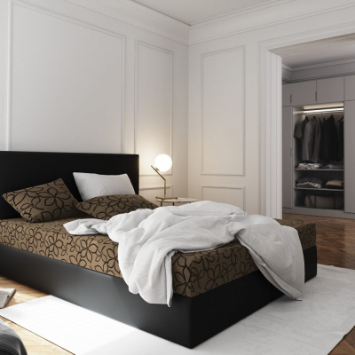 Manželská postel v eko kůži s úložným prostorem 140x200 LUDMILA - černá / hnědá