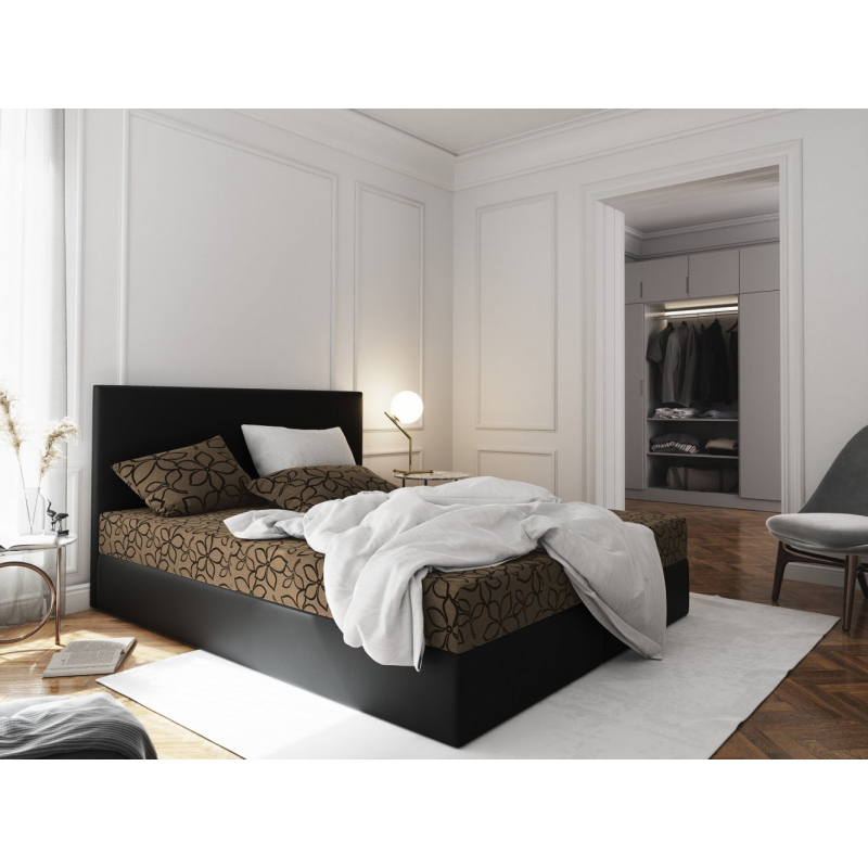 Manželská postel v eko kůži s úložným prostorem 140x200 LUDMILA - černá / hnědá