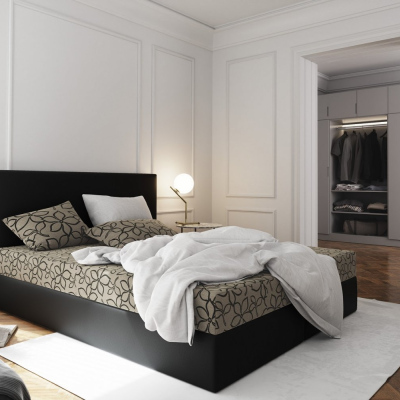 Manželská postel v eko kůži s úložným prostorem 160x200 LUDMILA - černá / šedá