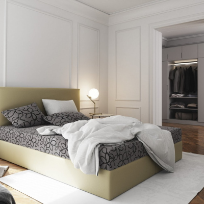 Manželská postel v eko kůži s úložným prostorem 160x200 LUDMILA - béžová / šedá