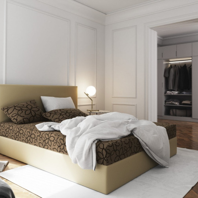 Manželská postel v eko kůži s úložným prostorem 160x200 LUDMILA - béžová / hnědá