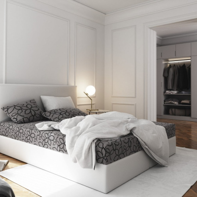 Manželská postel v eko kůži s úložným prostorem 180x200 LUDMILA - bílá / šedá