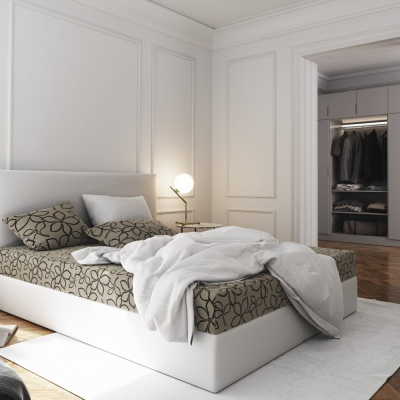 Manželská postel v eko kůži s úložným prostorem 180x200 LUDMILA - bílá / smetanová