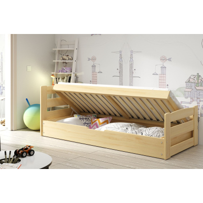 Dětská postel s úložným prostorem bez matrace 90x200 LYDIE - borovice