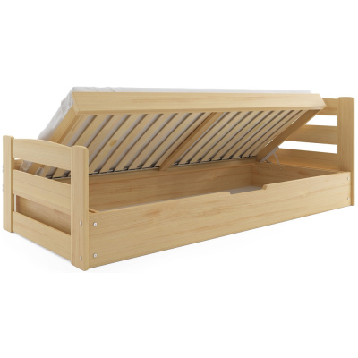 Dětská postel s úložným prostorem a matrací 90x200 LYDIE - borovice