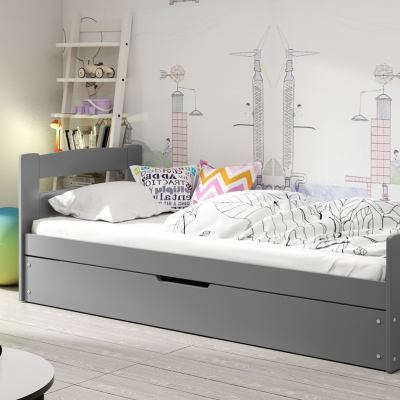 Dětská postel s úložným prostorem a matrací 90x200 LYDIE - grafit