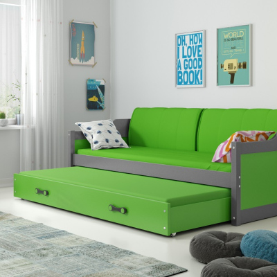 Dětská postel s přistýlkou a matracemi 90x200 GEORGINA - grafit / zelená