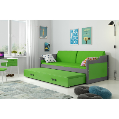 Dětská postel s přistýlkou a matracemi 90x200 GEORGINA - grafit / zelená