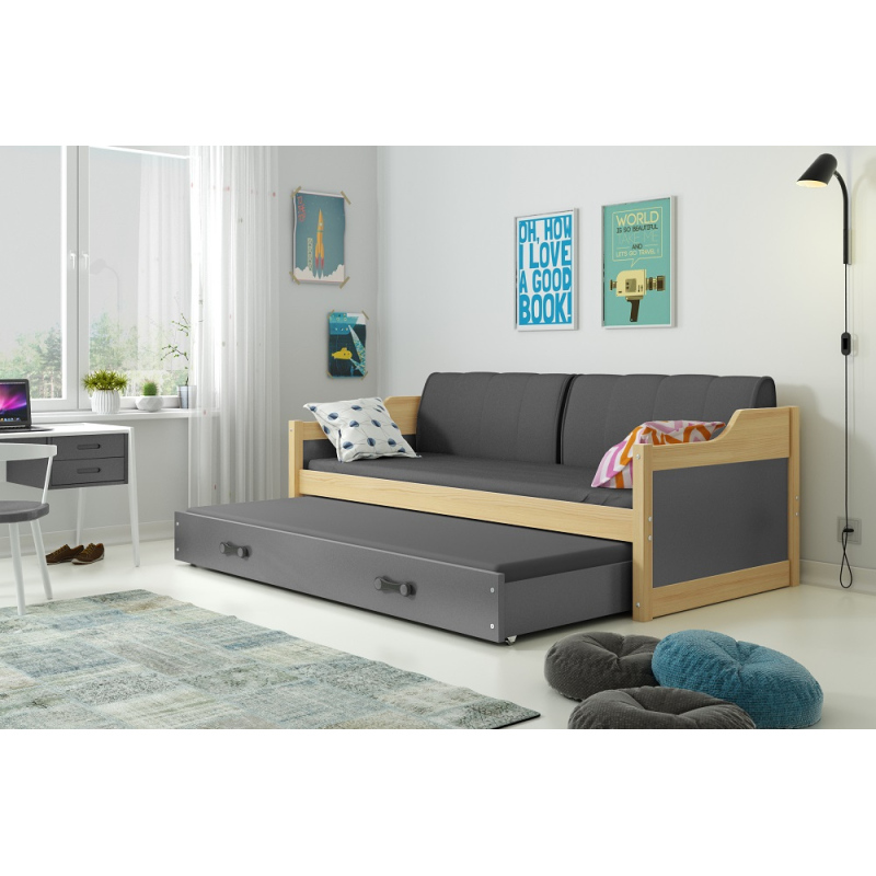 Dětská postel s přistýlkou a matracemi 90x200 GEORGINA - borovice / grafit