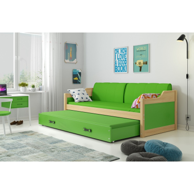 Dětská postel s přistýlkou a matracemi 90x200 GEORGINA - borovice / zelená