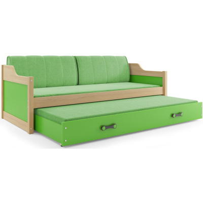 Dětská postel s přistýlkou a matracemi 90x200 GEORGINA - borovice / zelená