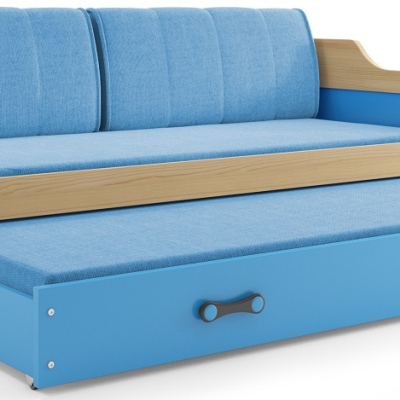 Dětská postel s přistýlkou a matracemi 90x200 GEORGINA - borovice / modrá