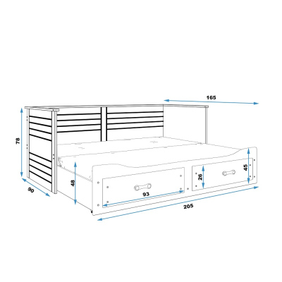 Dětská postel s přistýlkou a matracemi 80x200 ALIDA - grafit