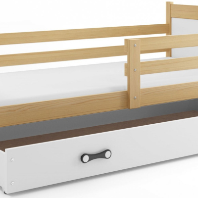 Dětská postel s úložným prostorem s matrací 90x200 FERGUS - borovice / bílá