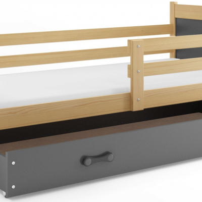 Dětská postel s úložným prostorem s matrací 90x200 FERGUS - borovice / grafit