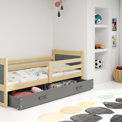 Dětská postel s úložným prostorem bez matrace 90x200 FERGUS - borovice / grafit