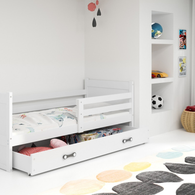 Dětská postel s úložným prostorem s matrací 90x200 FERGUS - bílá