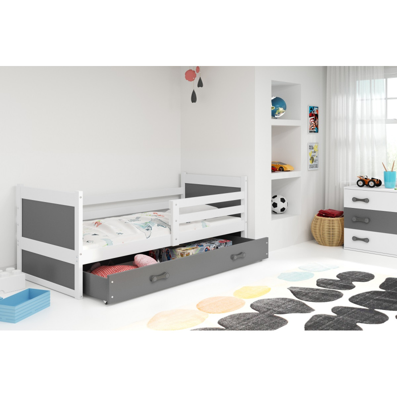 Dětská postel s úložným prostorem bez matrace 90x200 FERGUS - bílá / grafit