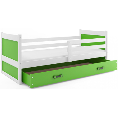 Dětská postel s úložným prostorem s matrací 90x200 FERGUS - bílá / zelená