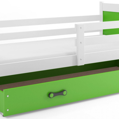 Dětská postel s úložným prostorem bez matrace 90x200 FERGUS - bílá / zelená