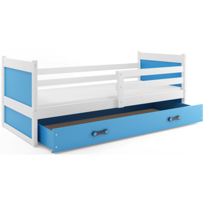 Dětská postel s úložným prostorem bez matrace 90x200 FERGUS - bílá / modrá