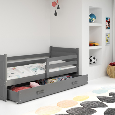 Dětská postel s úložným prostorem s matrací 90x200 FERGUS - grafit