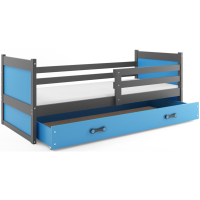 Dětská postel s úložným prostorem bez matrace 90x200 FERGUS - grafit / modrá