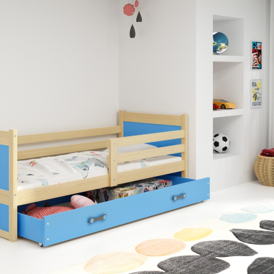 Dětská postel s úložným prostorem bez matrace 80x190 FERGUS - borovice / modrá