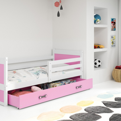 Dětská postel s úložným prostorem s matrací 80x190 FERGUS - bílá / růžová