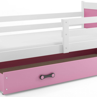 Dětská postel s úložným prostorem bez matrace 80x190 FERGUS - bílá / růžová