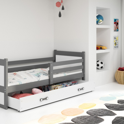 Dětská postel s úložným prostorem s matrací 80x190 FERGUS - grafit / bílá